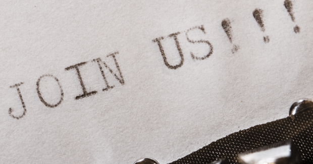 Join Us typed on paper