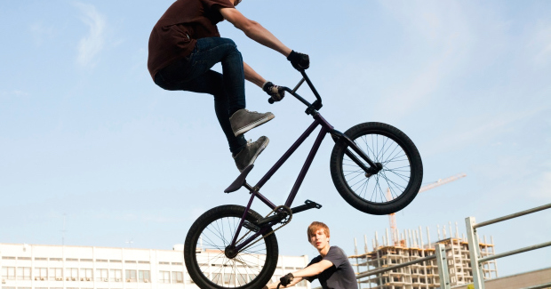 BMX bicycler over ramp